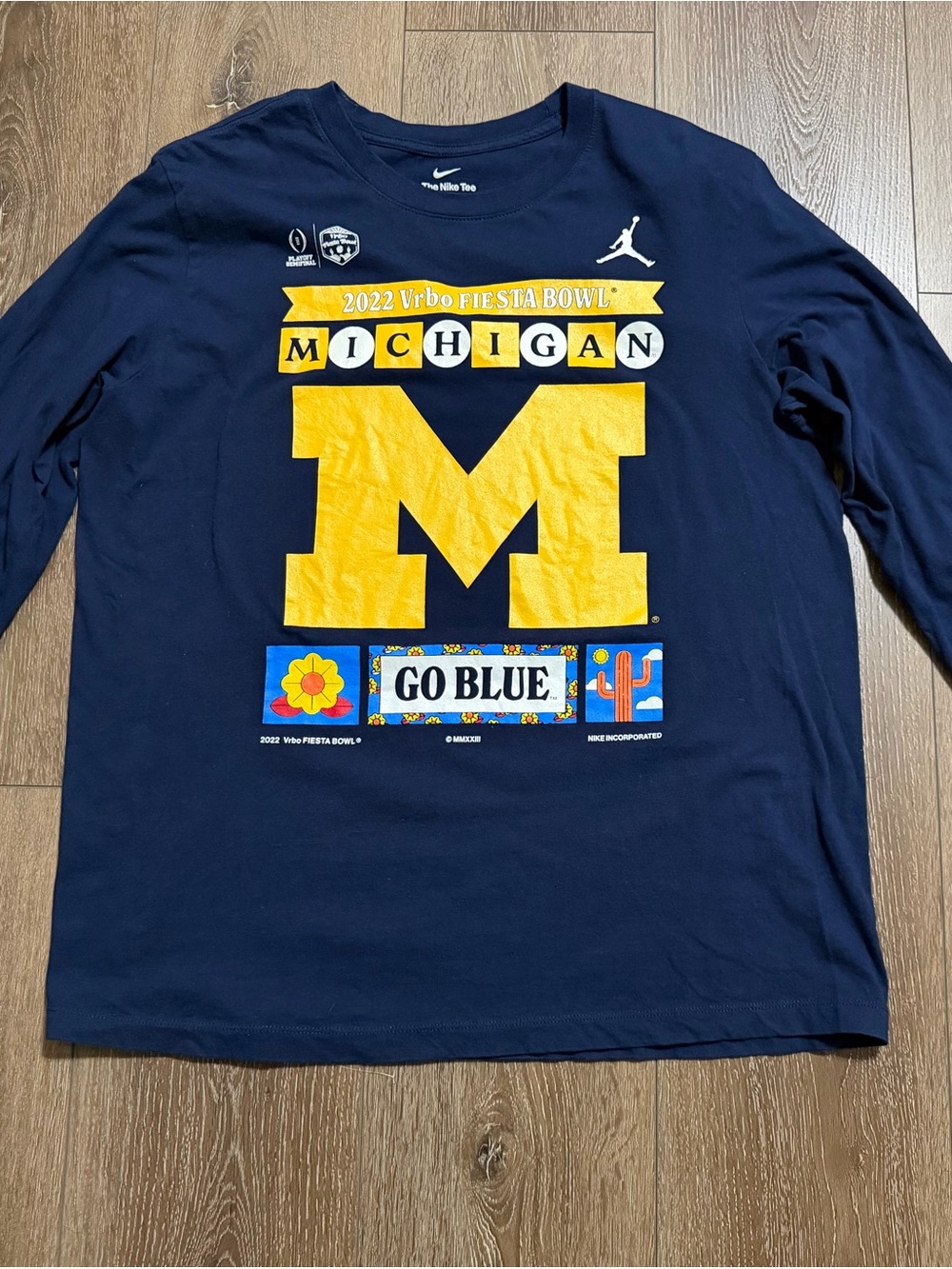 Michigan Wolverines Men’s Nike/Jordan Long-Sleeve Tee in Navy with Yellow.